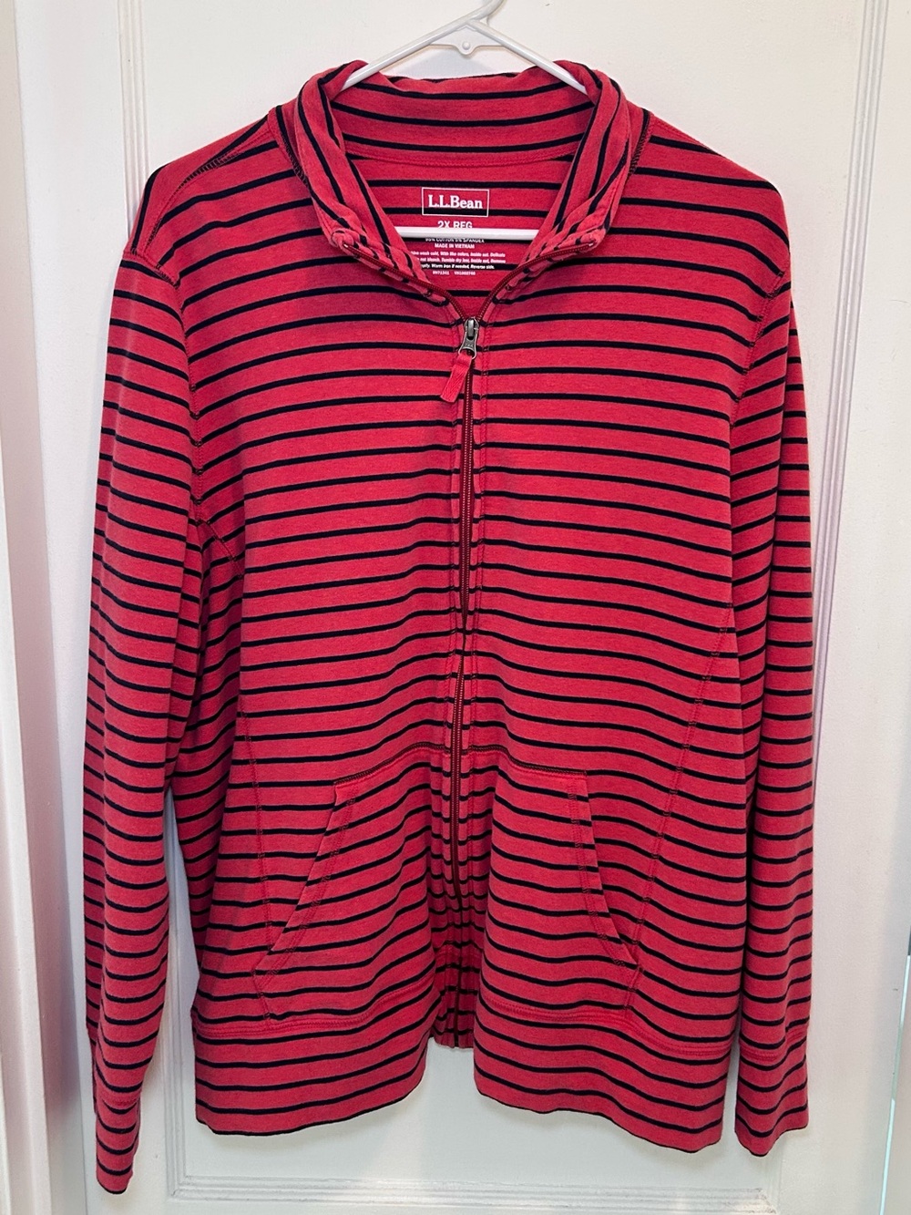L.L. Bean Red and Black Striped Zip-Up Bomber Jacket